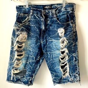 Diamond Stash distressed acid wash denim jean shorts size 36 waist